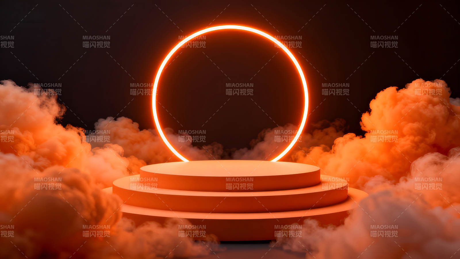 橙色灯光舞台与云雾背景图片