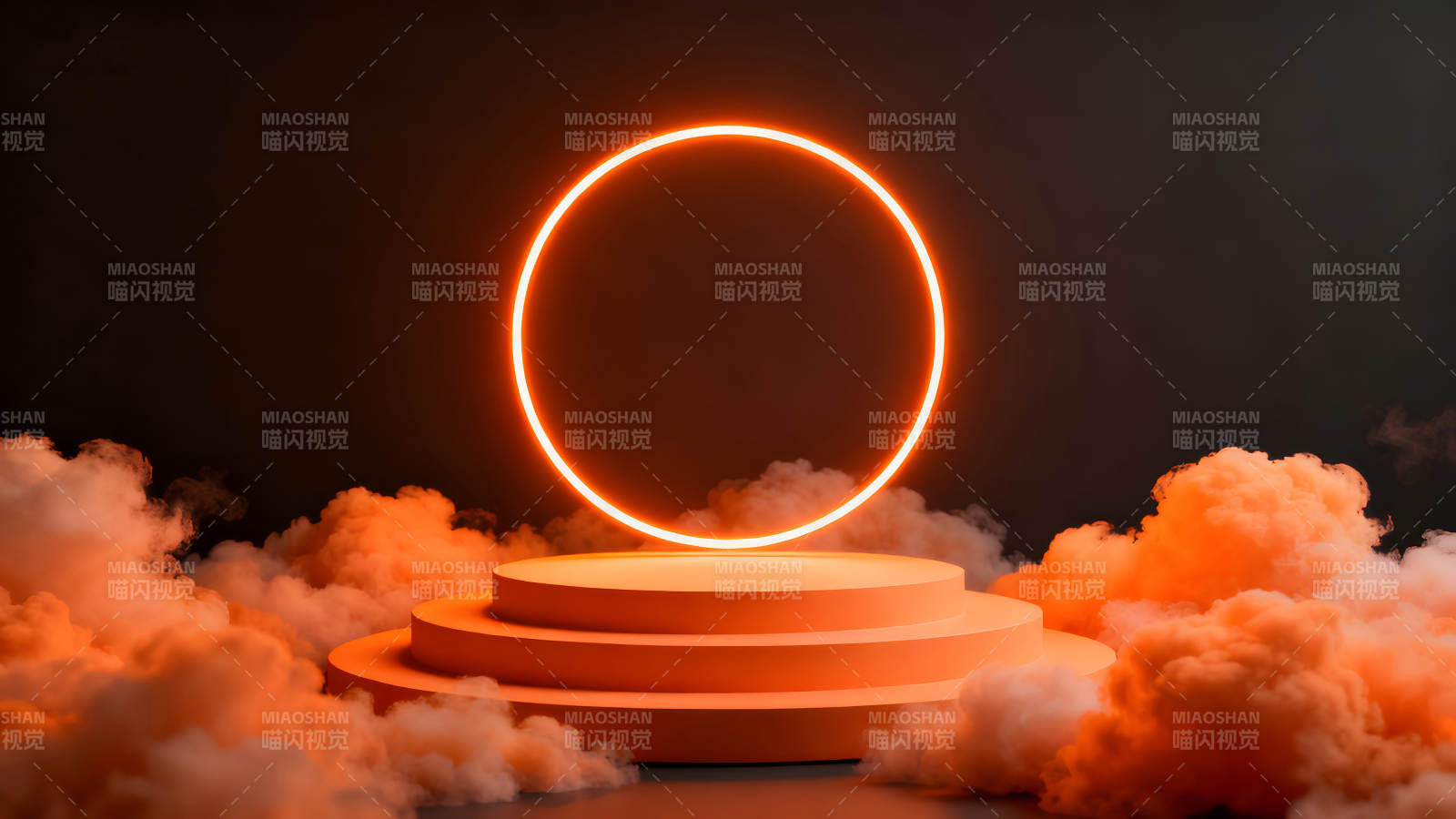 橙色光环舞台与云雾缭绕场景图片