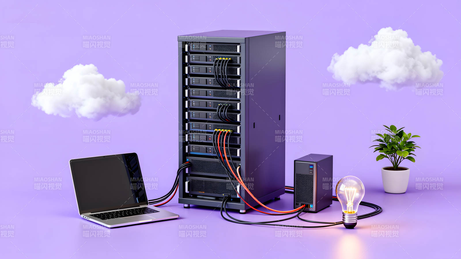 云服务器概念图电脑智能绿色科技图片