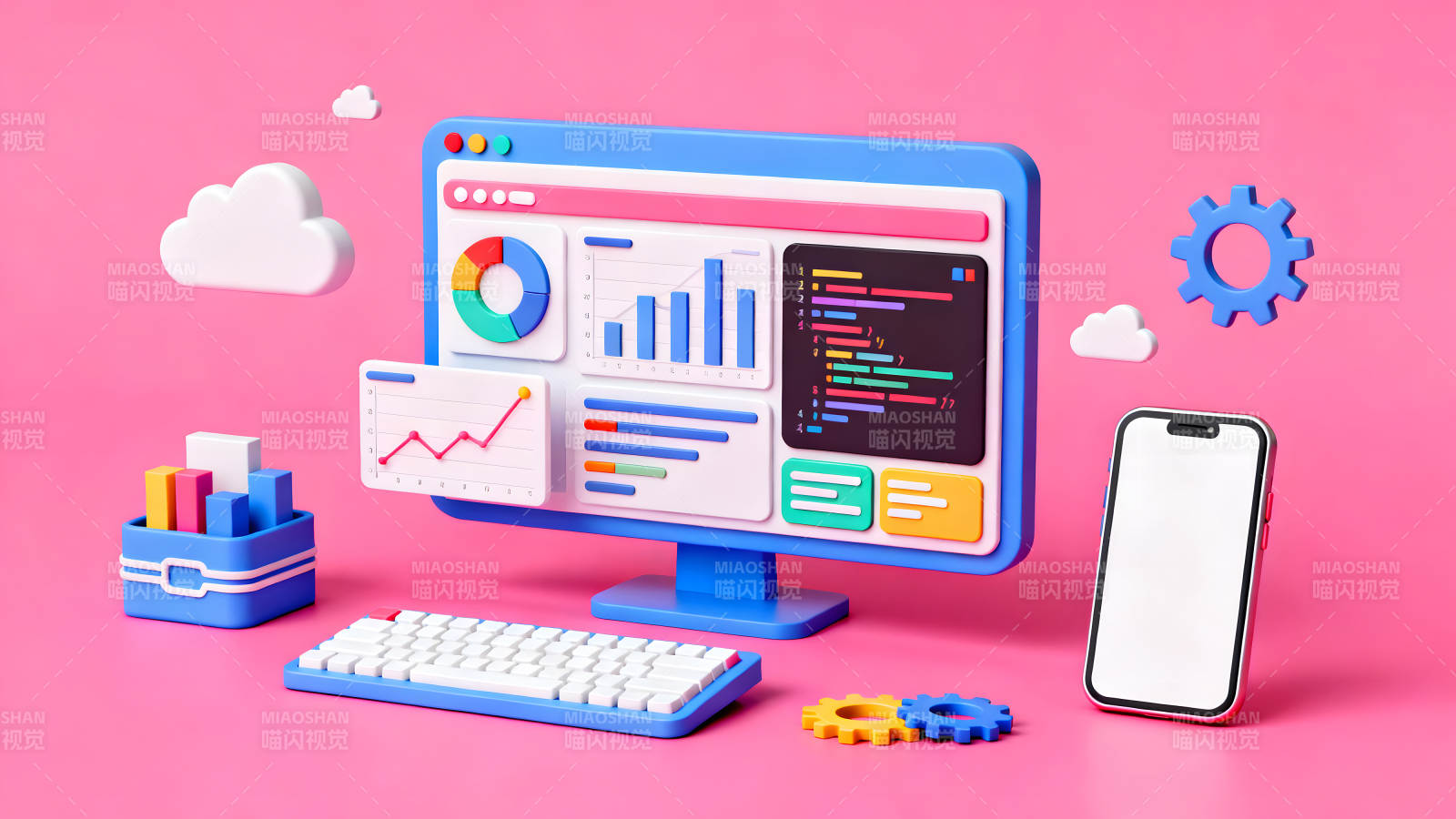 数据分析与科技展示3D风格图片