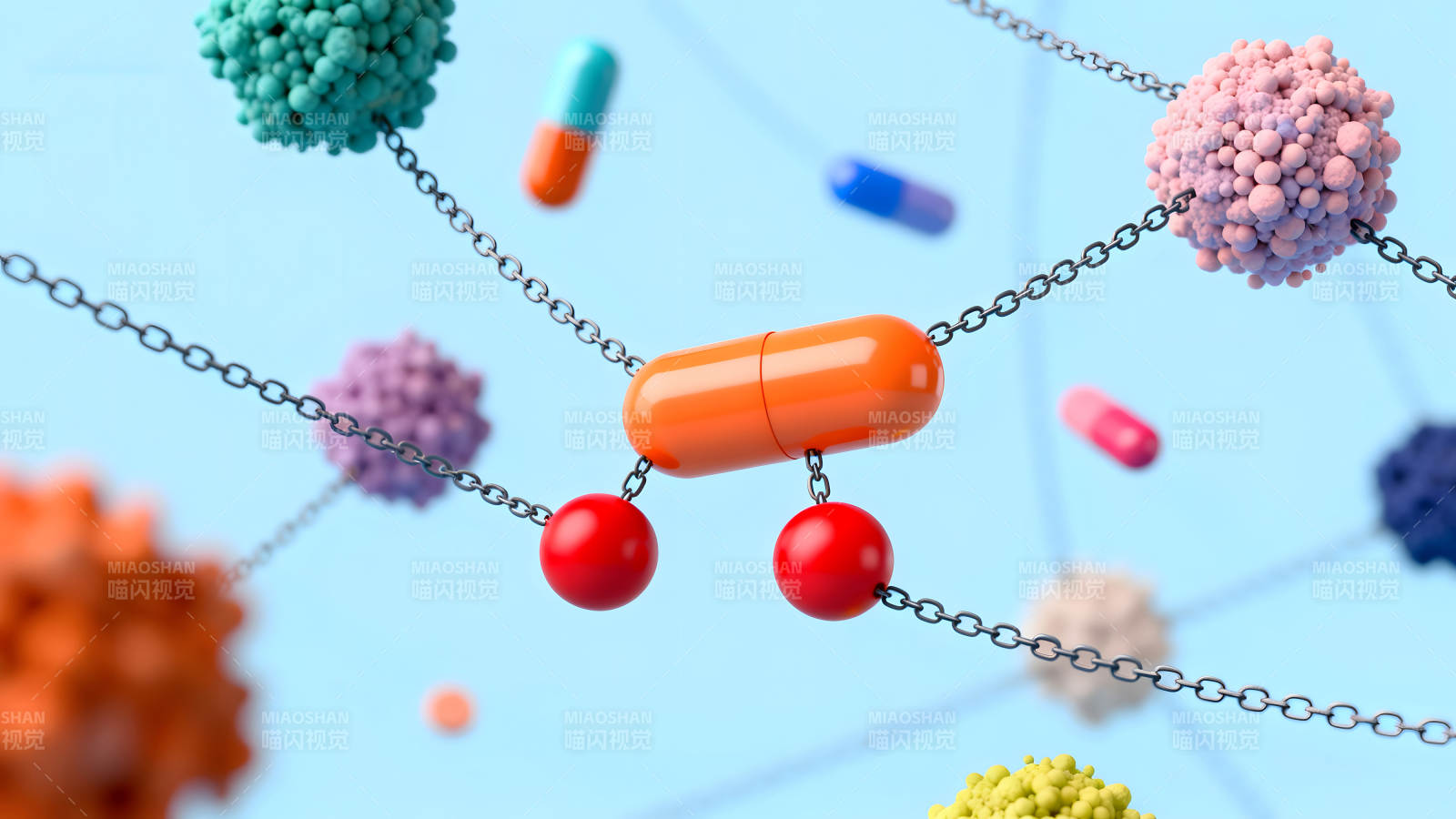 药物分子连接细胞的科幻图像图片