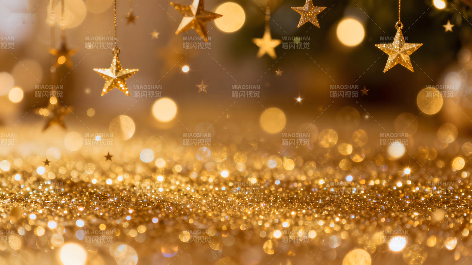金色圣诞装饰背景图星光闪耀梦幻温暖图片