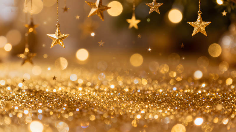 金色圣诞装饰背景图星光闪耀梦幻温暖图片