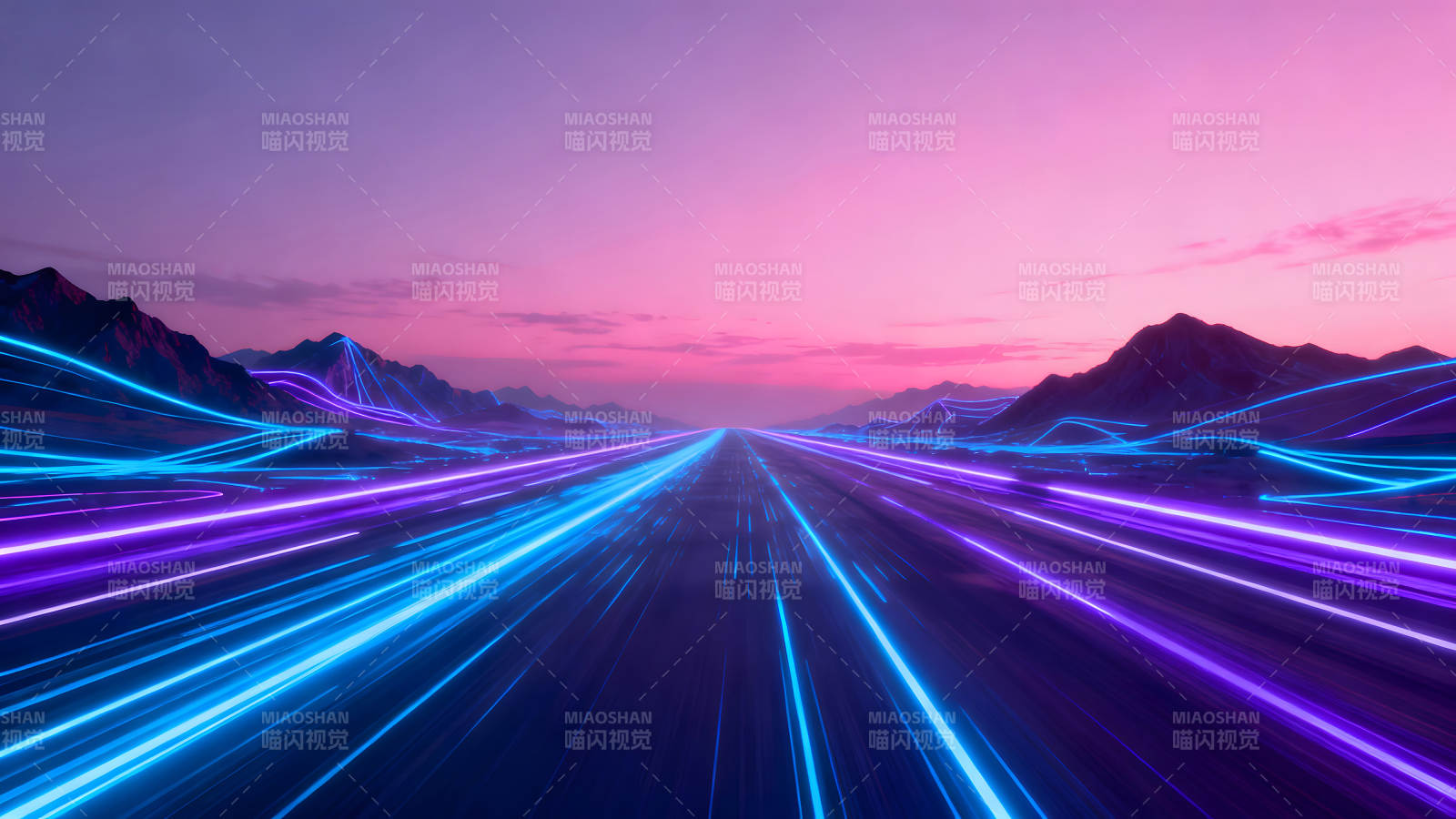 赛博朋克风格的道路与山脉图片