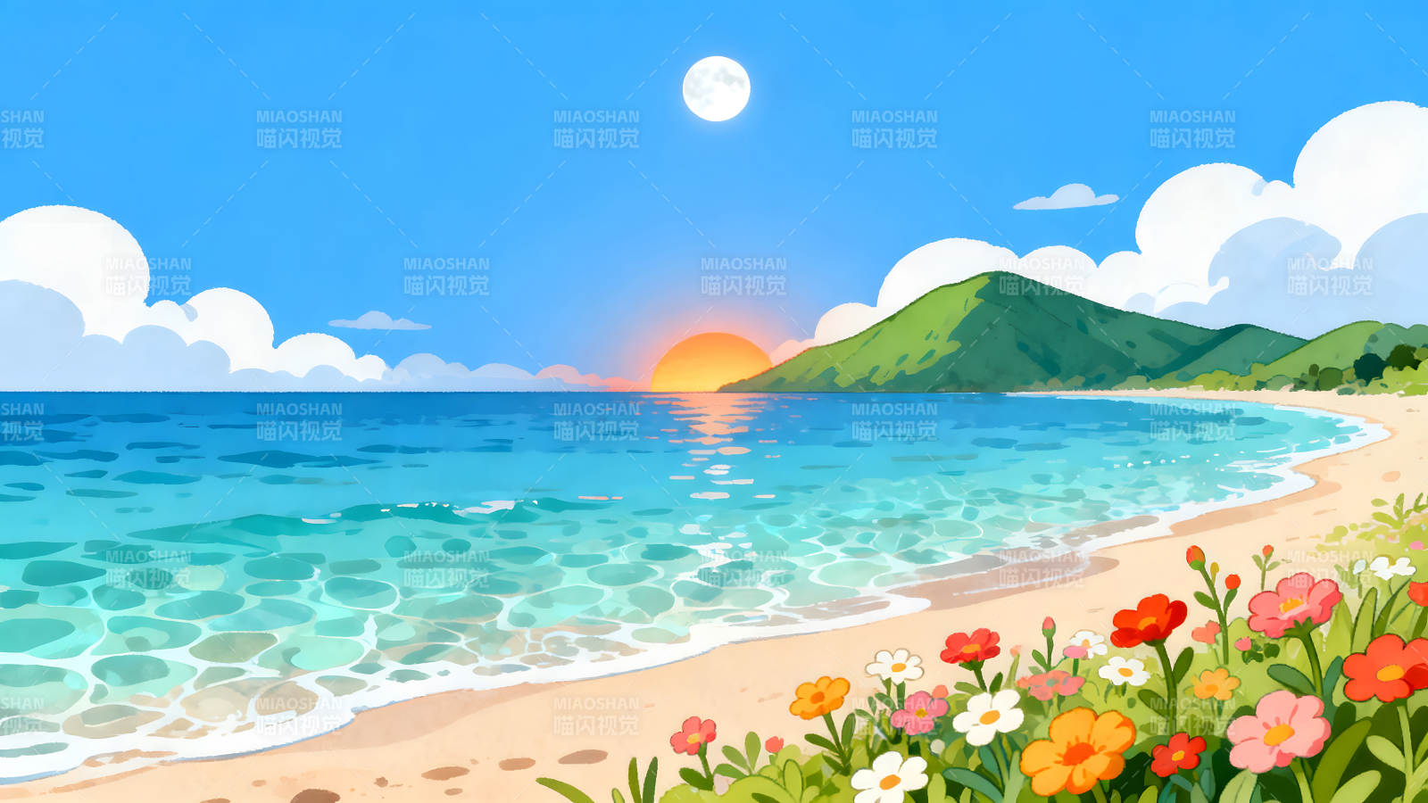 海滩风光落日景色图片