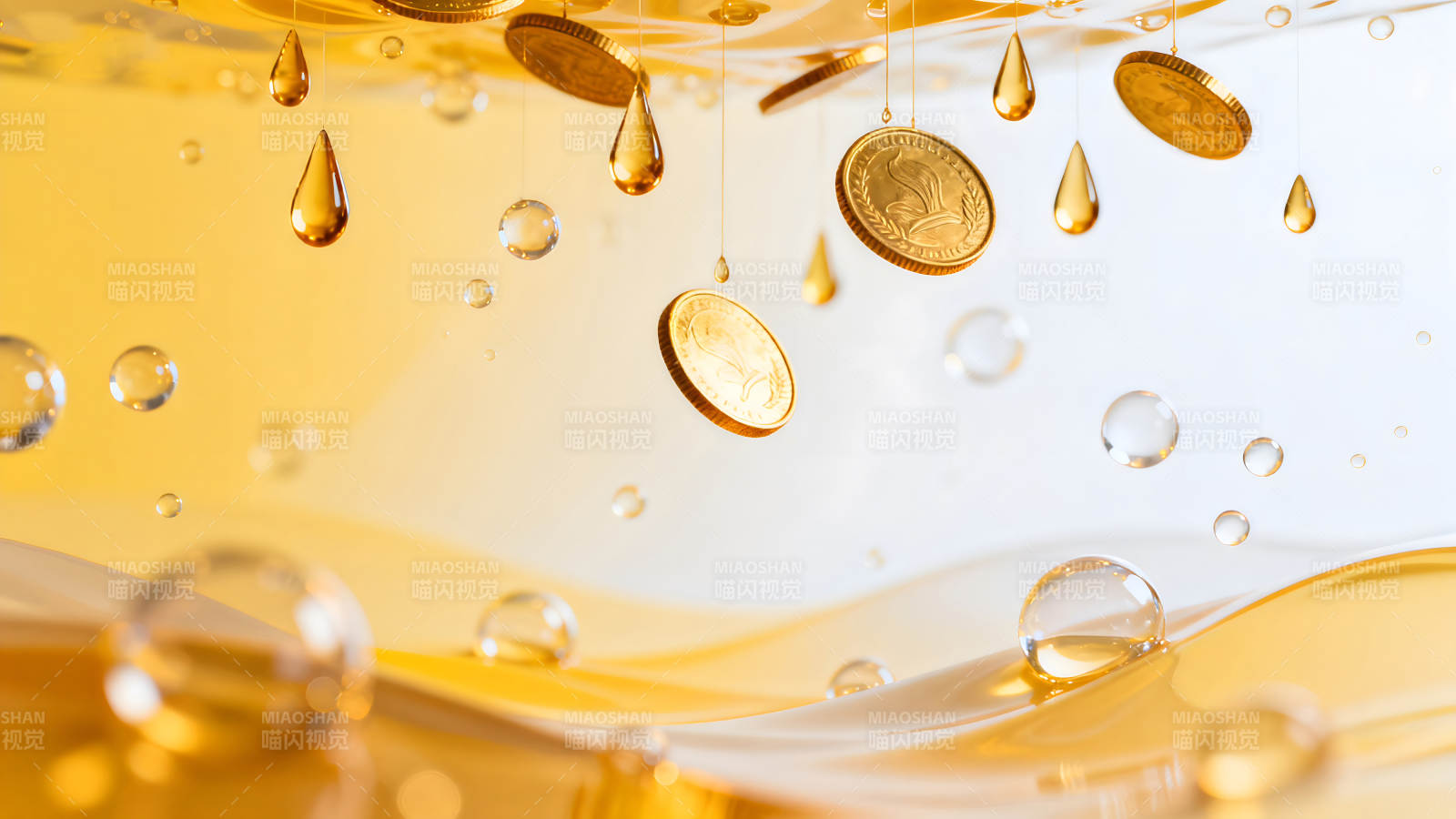 金币与液体悬浮创意视觉图片