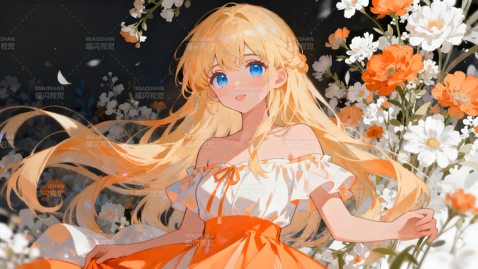 金发少女与花朵的唯美画卷图片