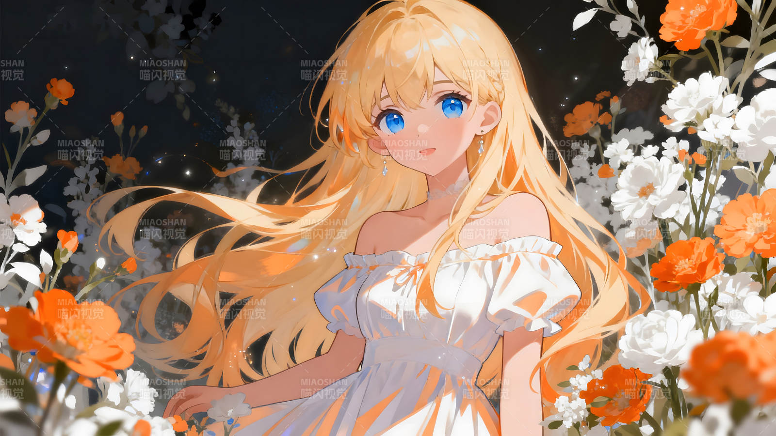 金发少女与花海的浪漫之约图片