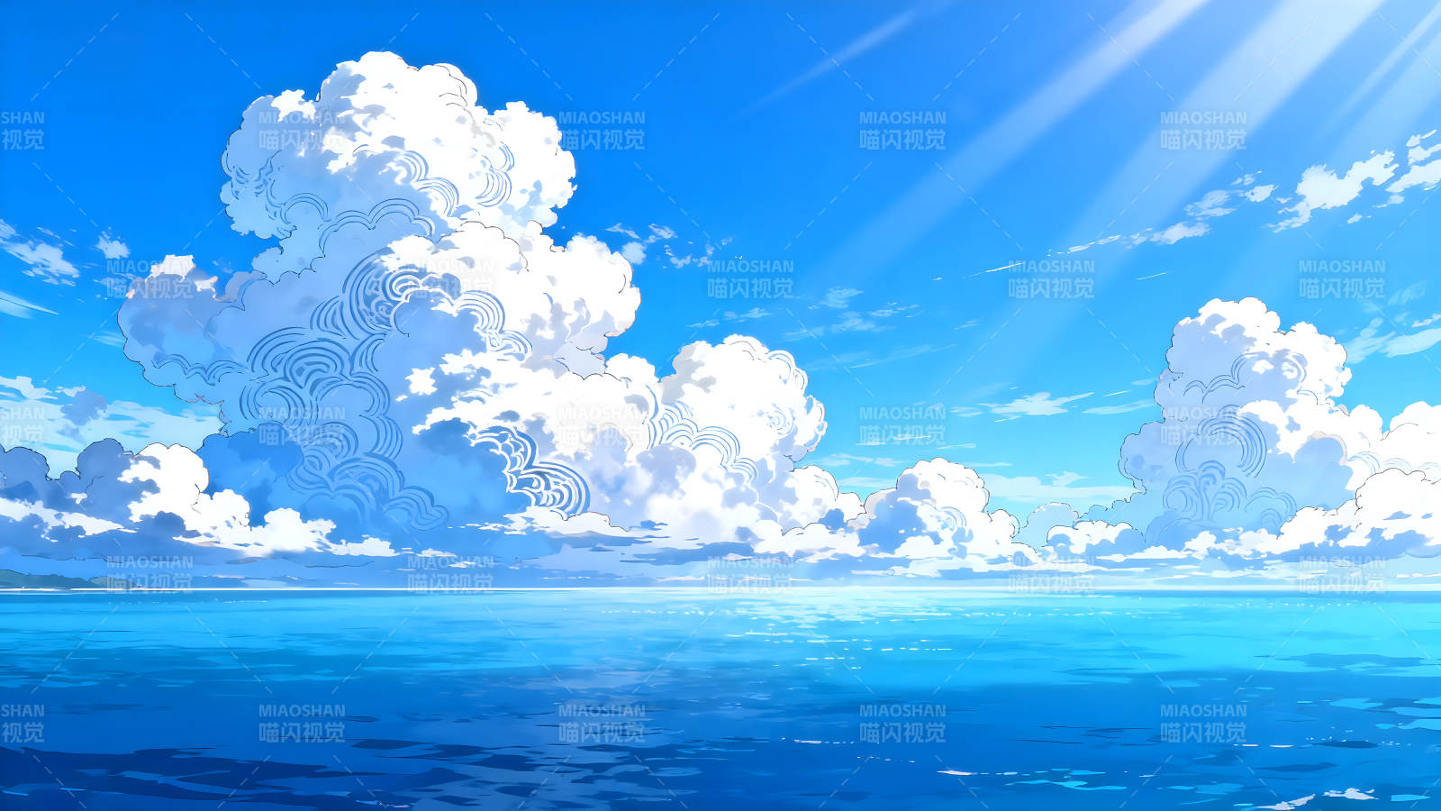 蓝天白云海洋梦幻景象静谧舒畅图片