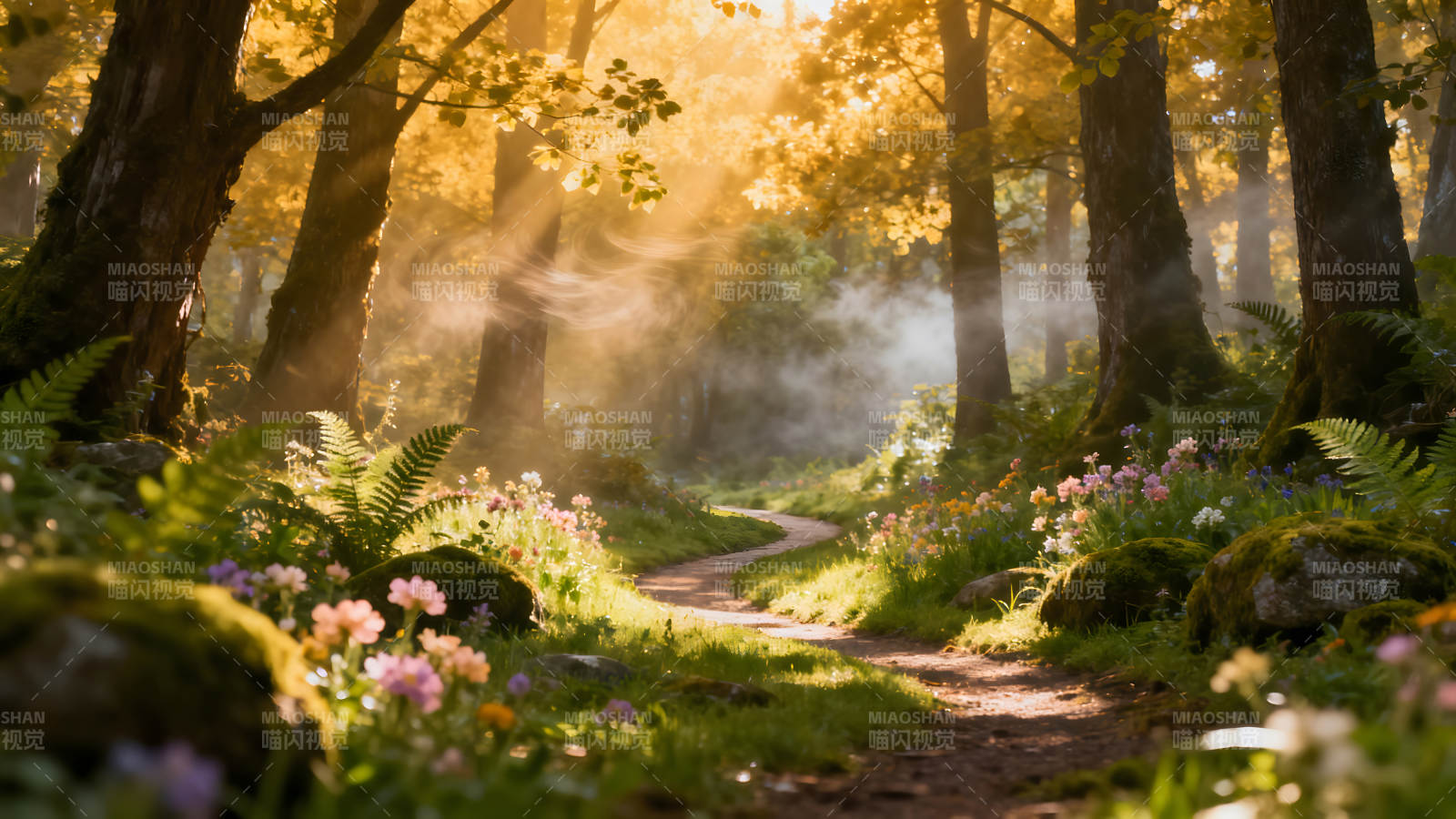 阳光森林小径迷人梦幻图片