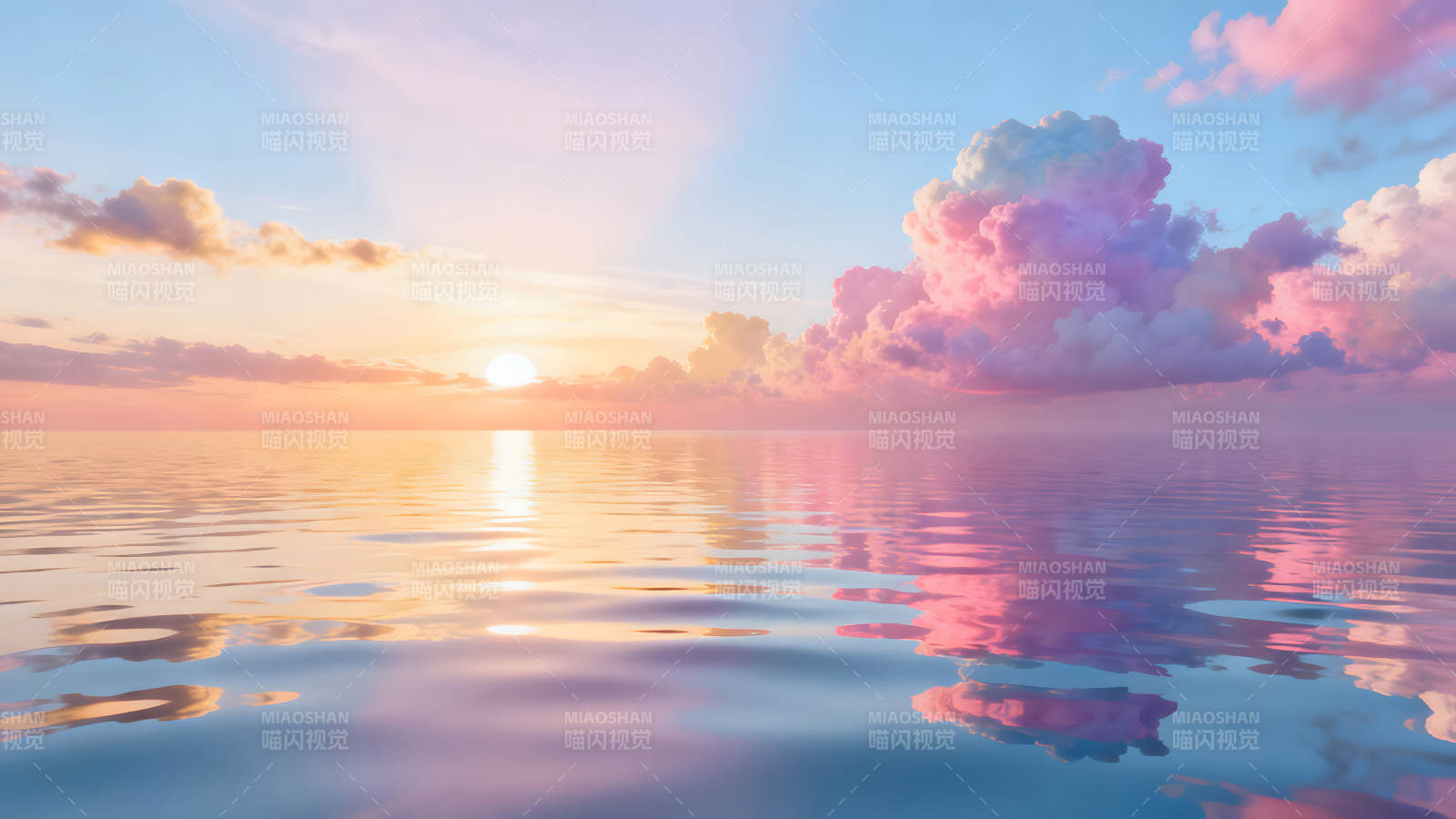 梦幻水面云朵天空色彩图片