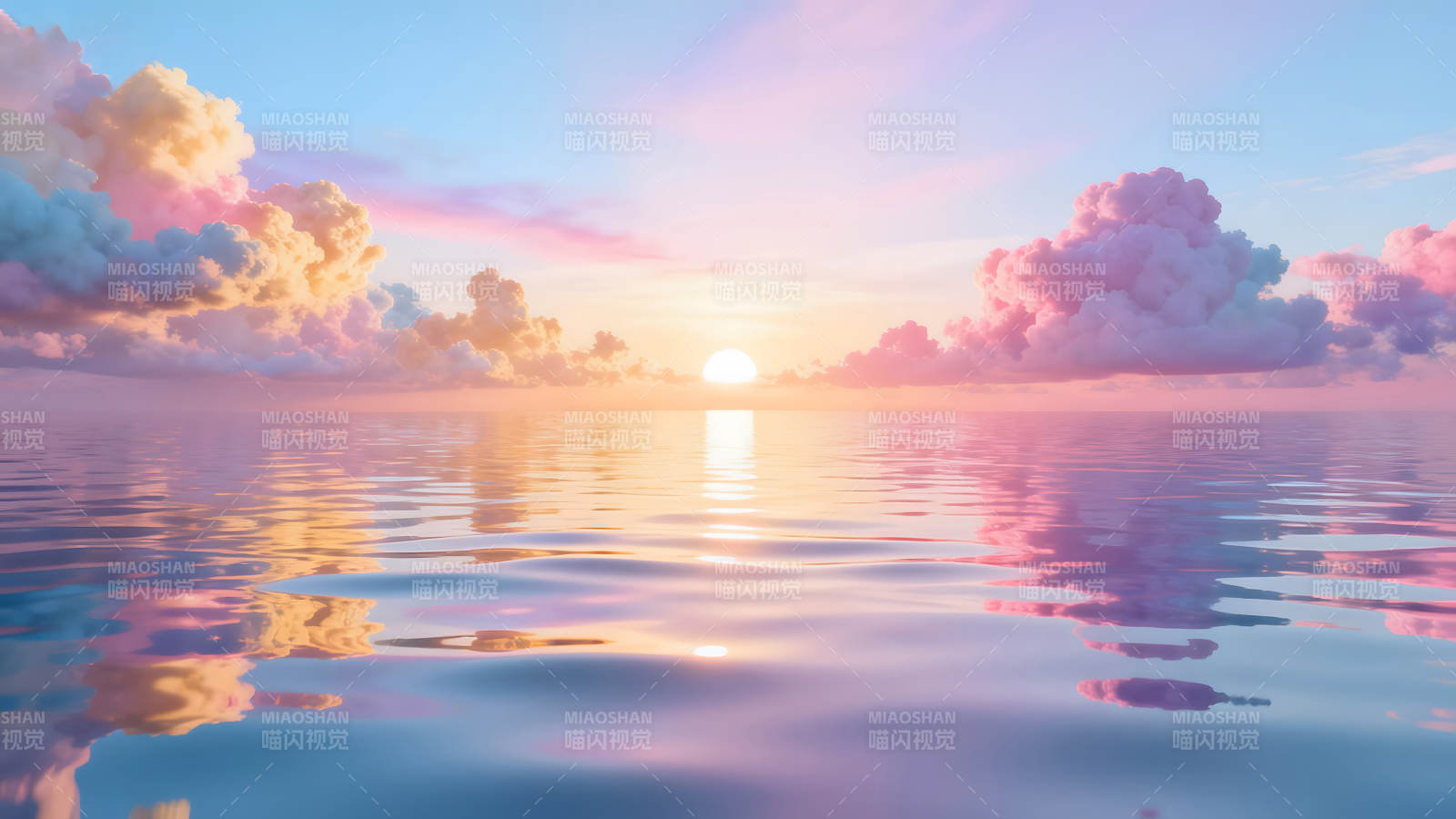 梦幻粉色海面日落景象图片