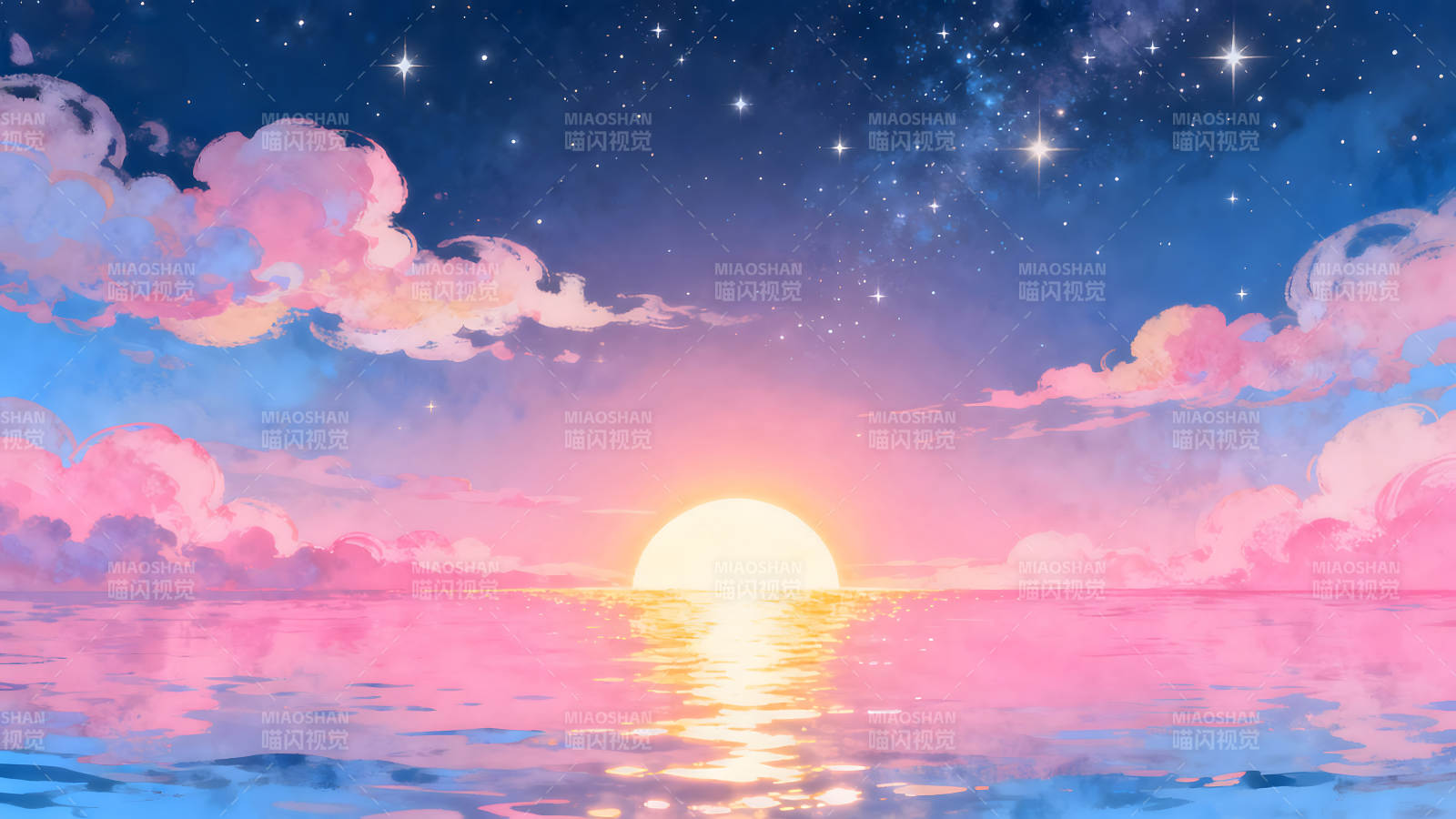 粉色天空与大海的梦幻景象图片