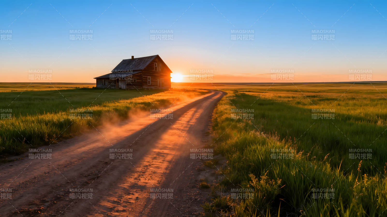 落日余晖下的乡村小路图片