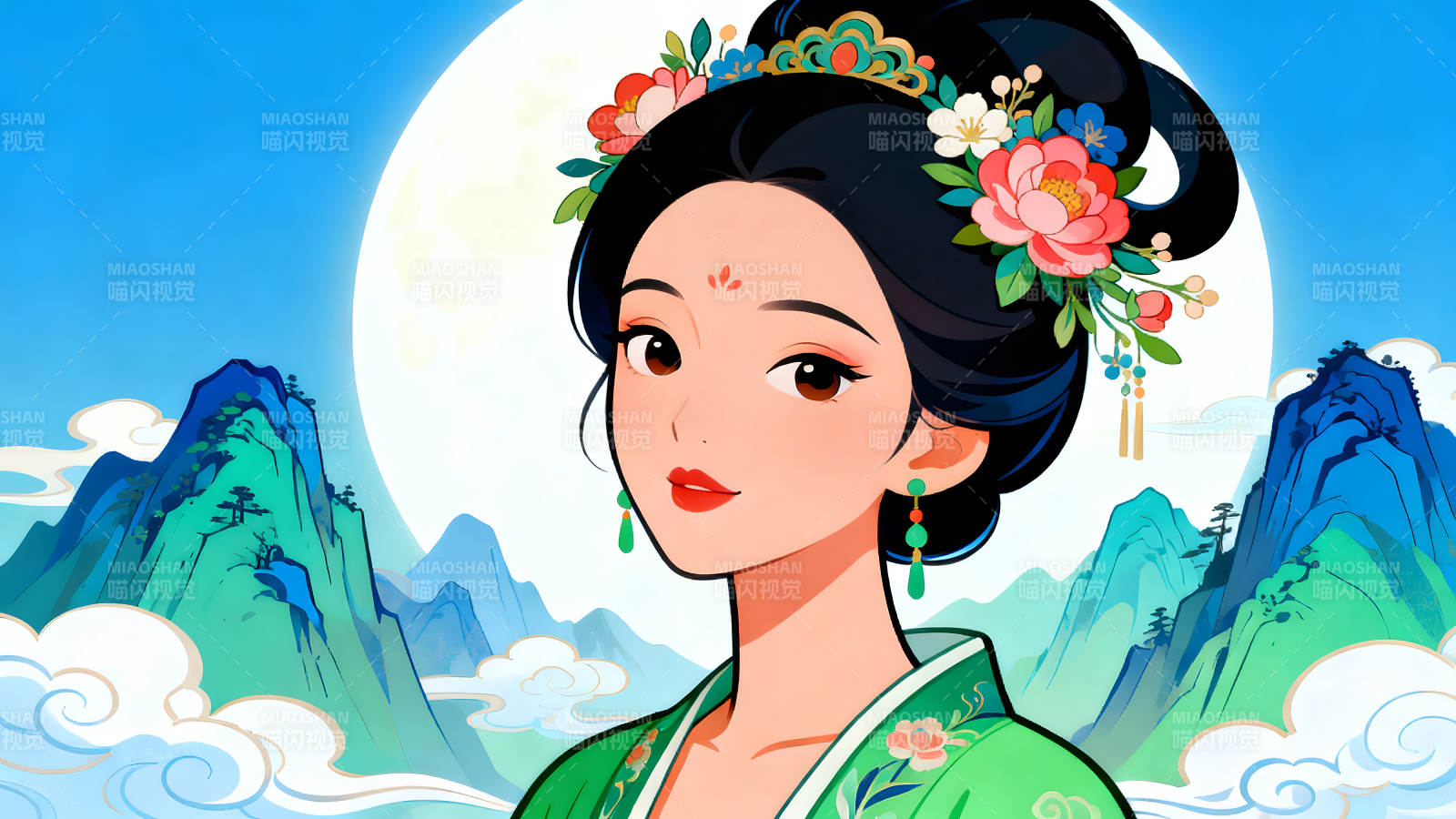 古风美女赏月图图片