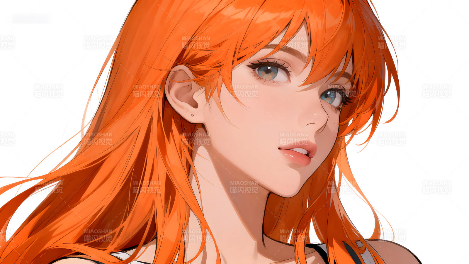 橙发少女肖像画眼神温柔表情生动图片