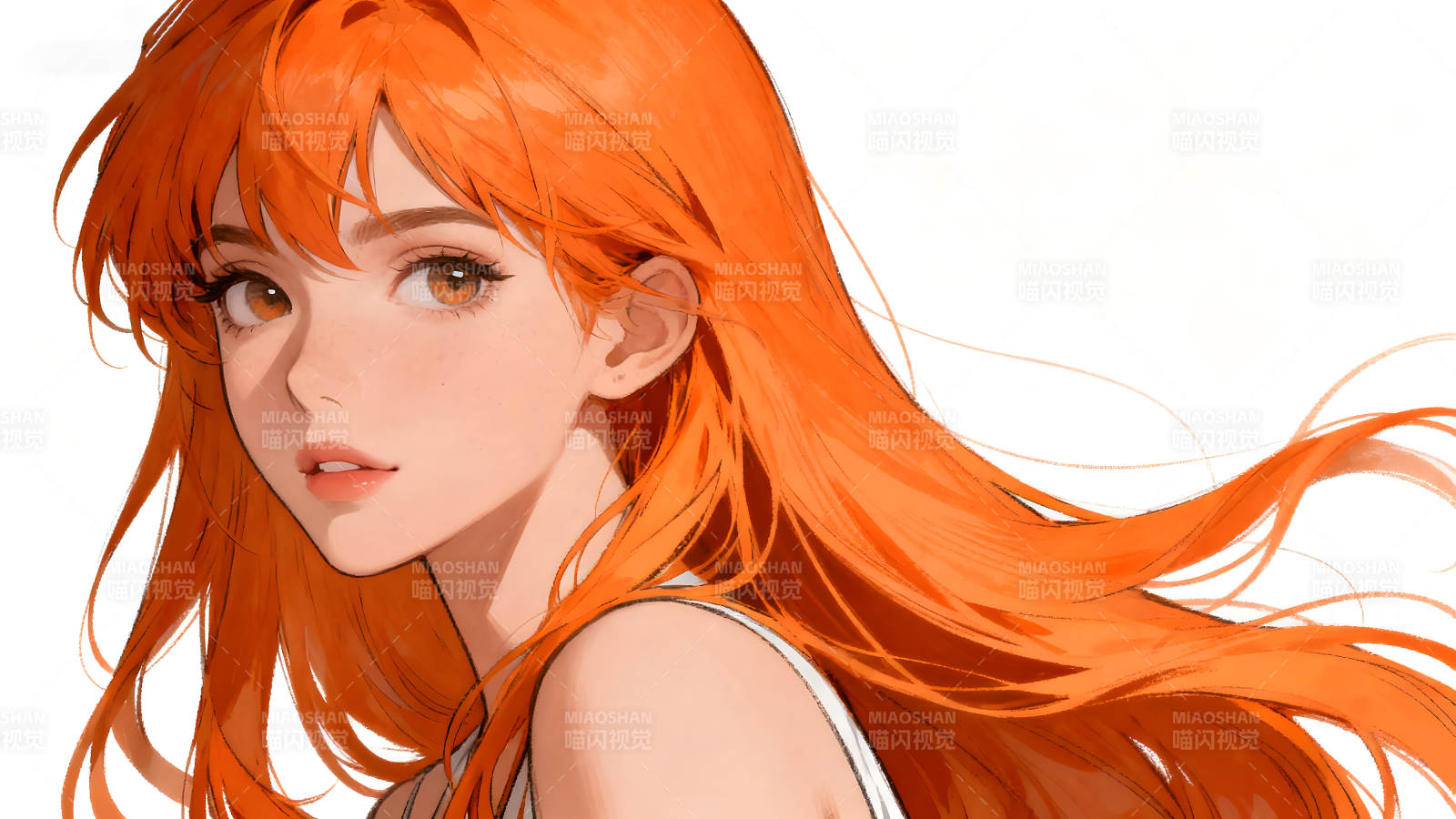 动漫女孩橙色长发特写图片