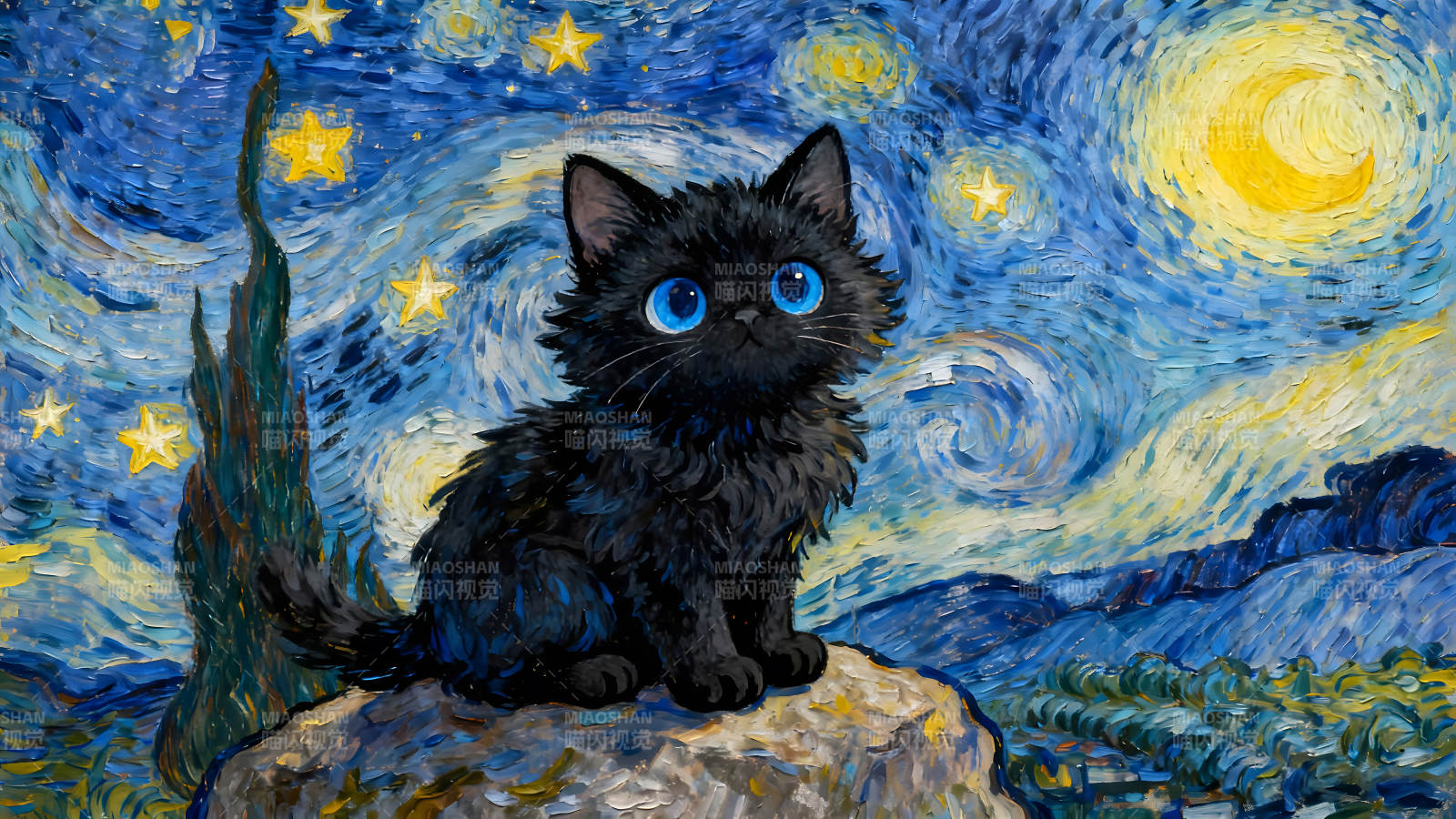 猫咪凝视星空图片