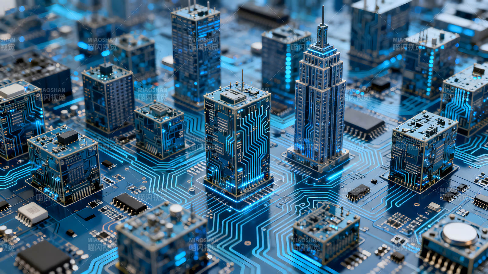电子城市抽象概念电路板构成建筑图片