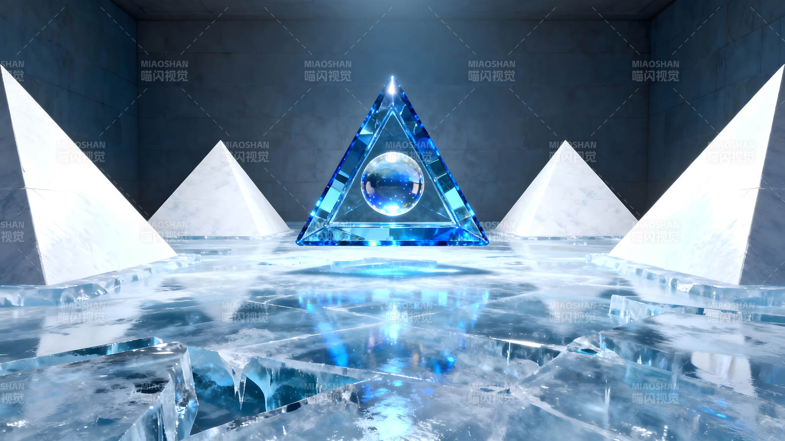 冰晶空间中的几何艺术图片