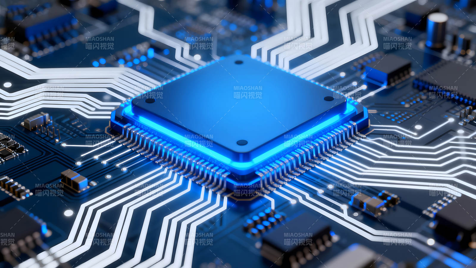 电路板芯片近景特写蓝光科技感图片
