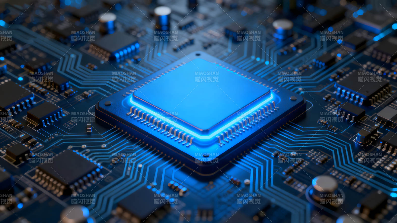 电路板CPU特写蓝光科技感图片