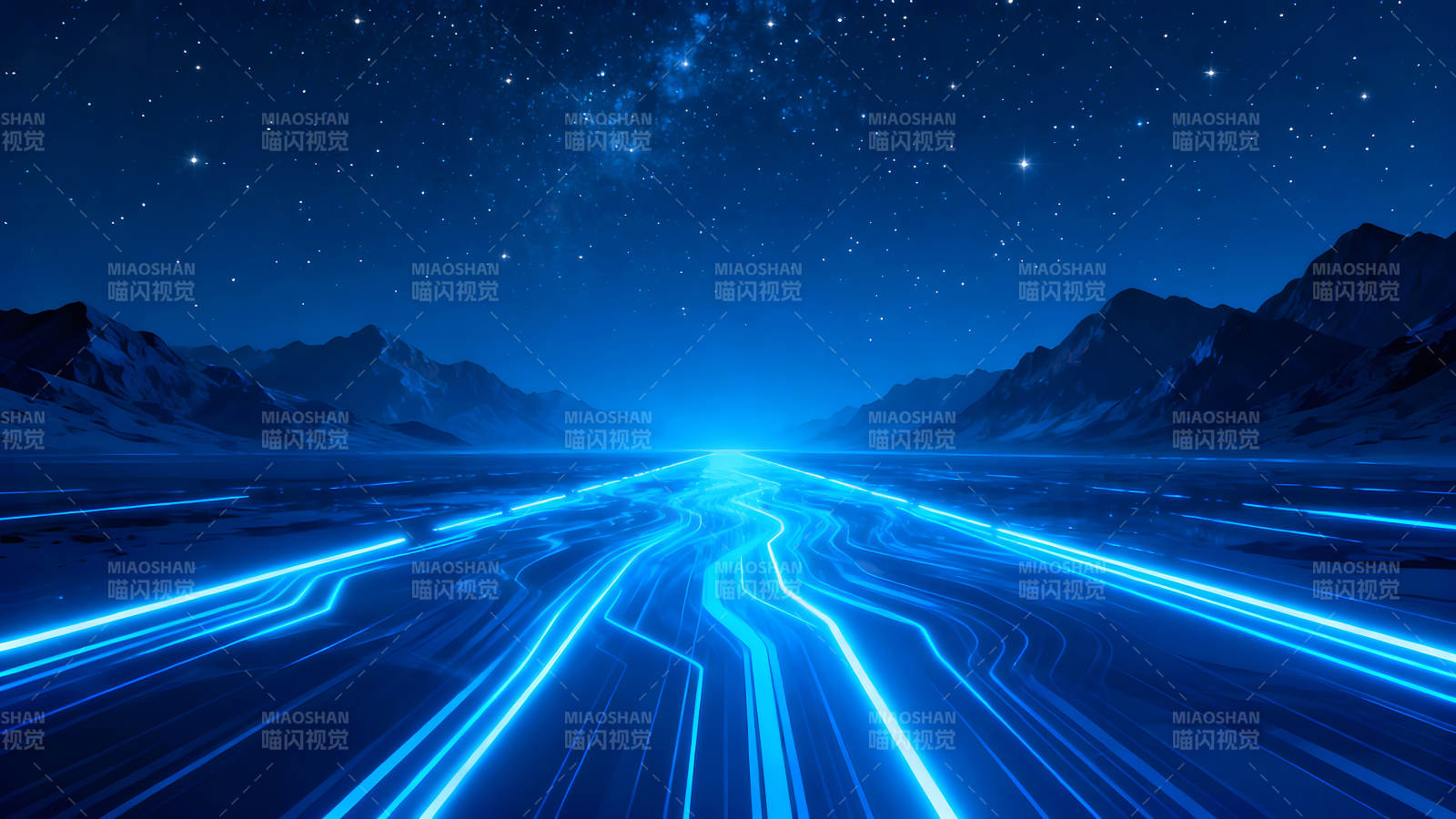 夜空下的科技道路山脉图片