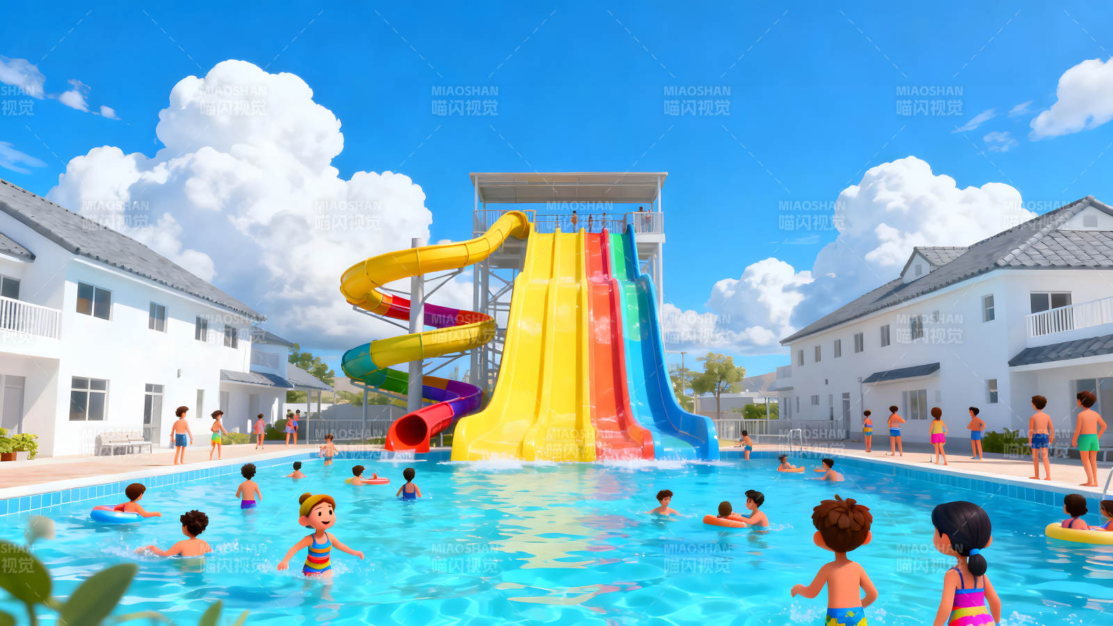 水上乐园欢乐玩耍蓝天白云好心情图片