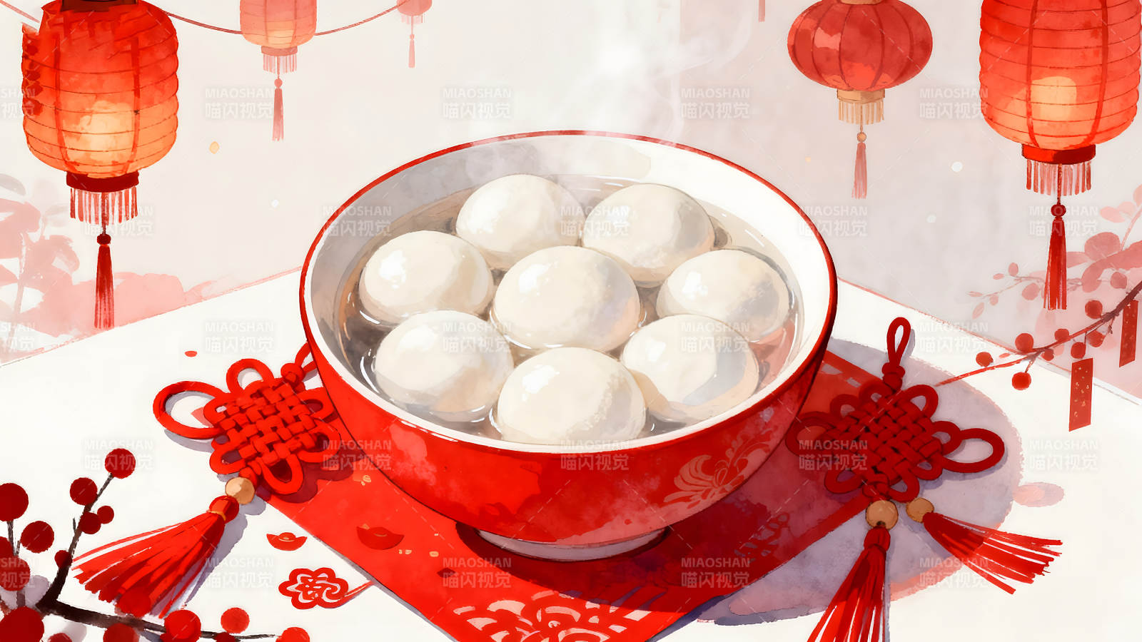 汤圆盛宴喜气洋洋灯笼高挂图片