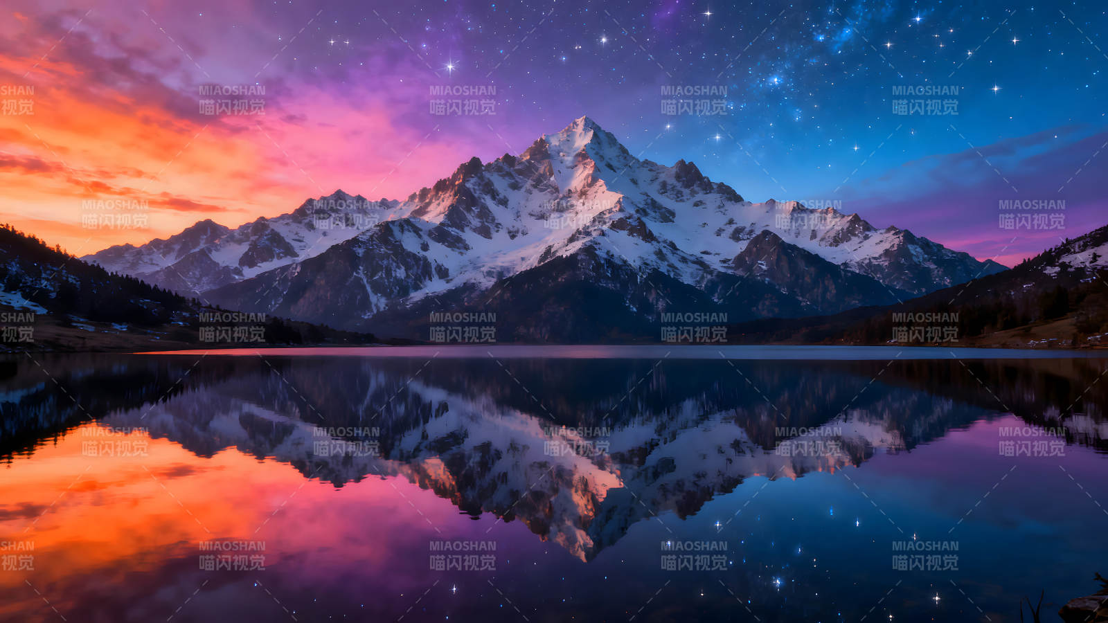 雪山湖泊星空下的美丽景象图片