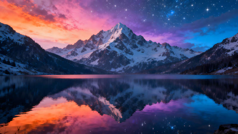 雪山湖泊星空美景图片