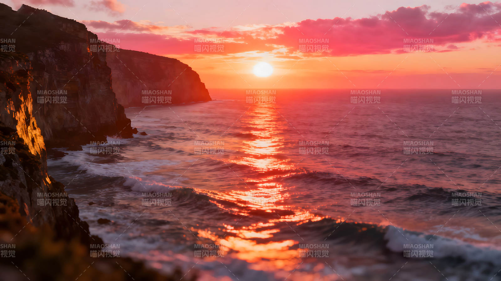 夕阳西下海面壮丽景观图片