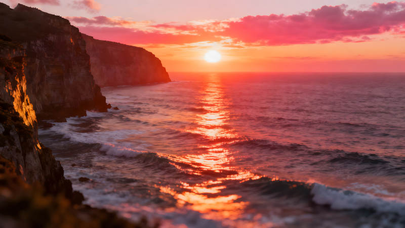 夕阳西下海面壮丽景观图片