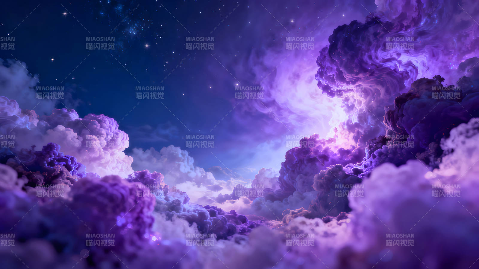 紫色云海中的星空图片