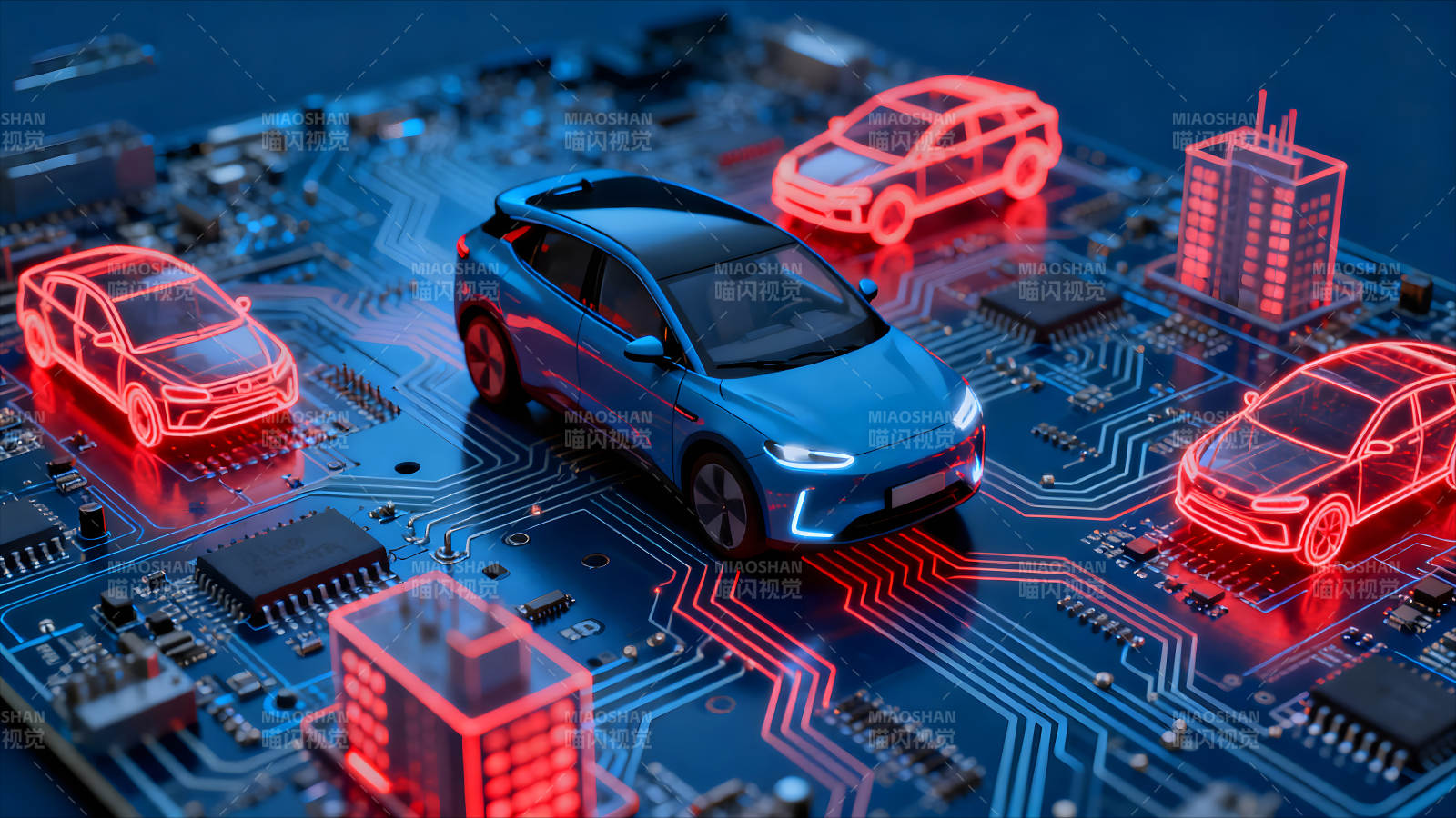 汽车与电路板的未来科技感图片