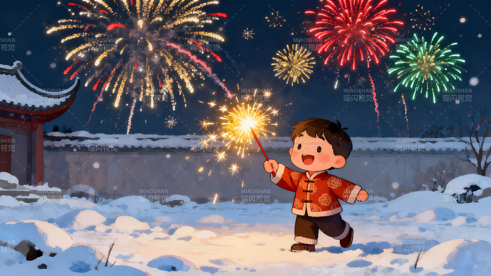新年快乐儿童燃放烟花图片