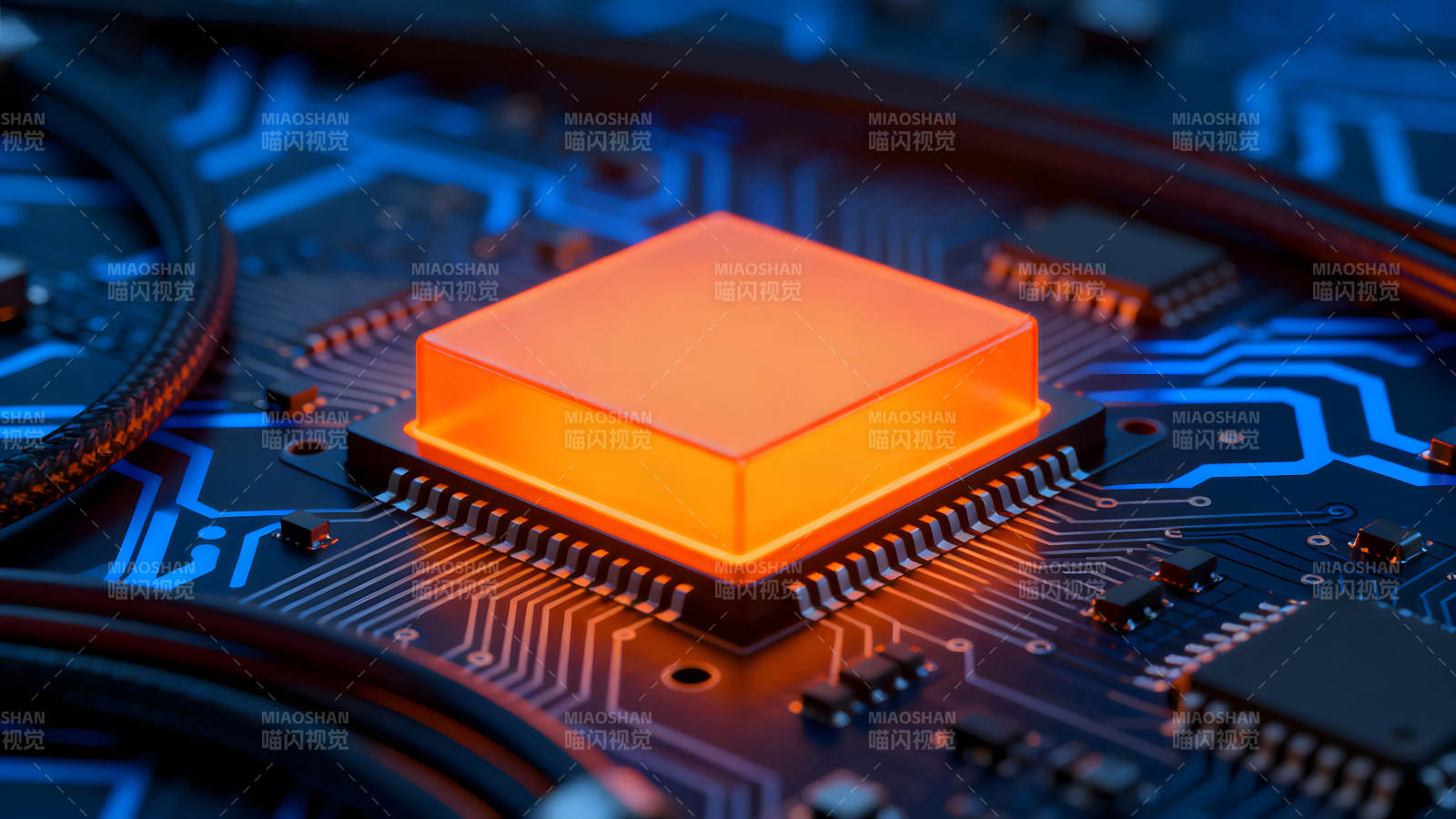 发光的电路板核心图片