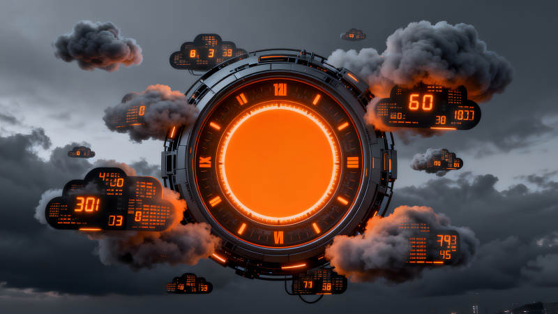 未来科幻时钟与数字云图片