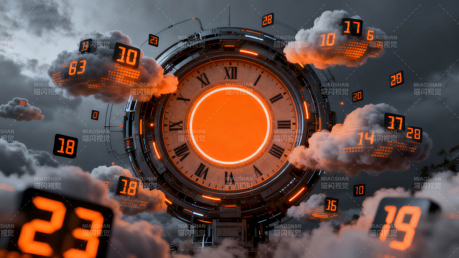 科幻时钟和数字云图片