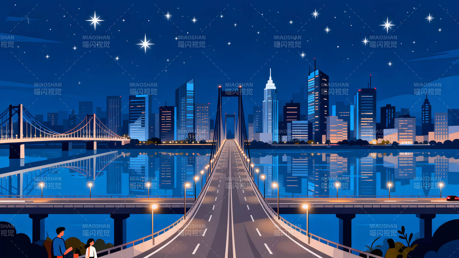 夜幕下的城市桥梁与星空图片