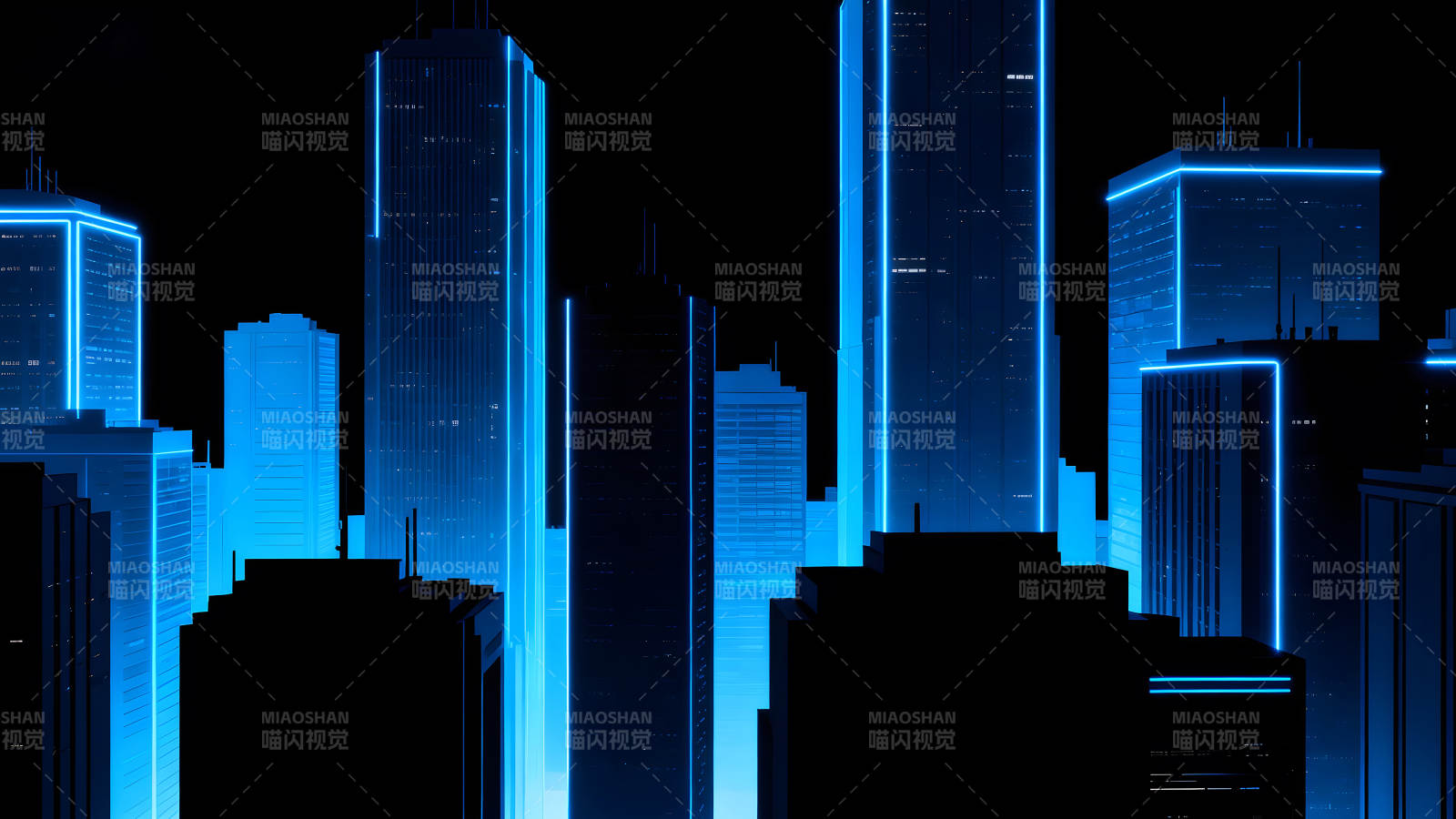 蓝光城市夜景摩天大楼图片