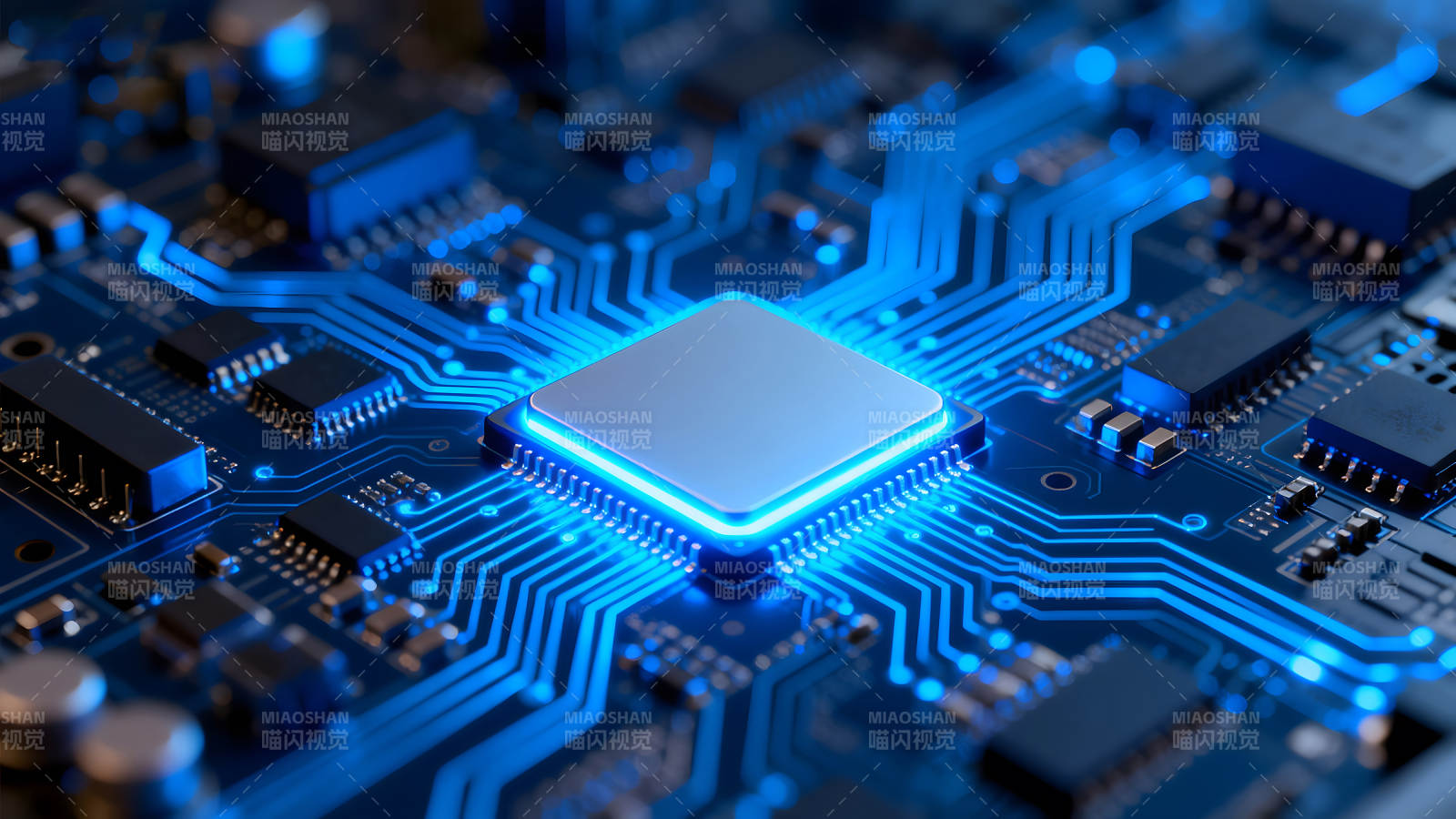 电路板蓝光芯片特写图片