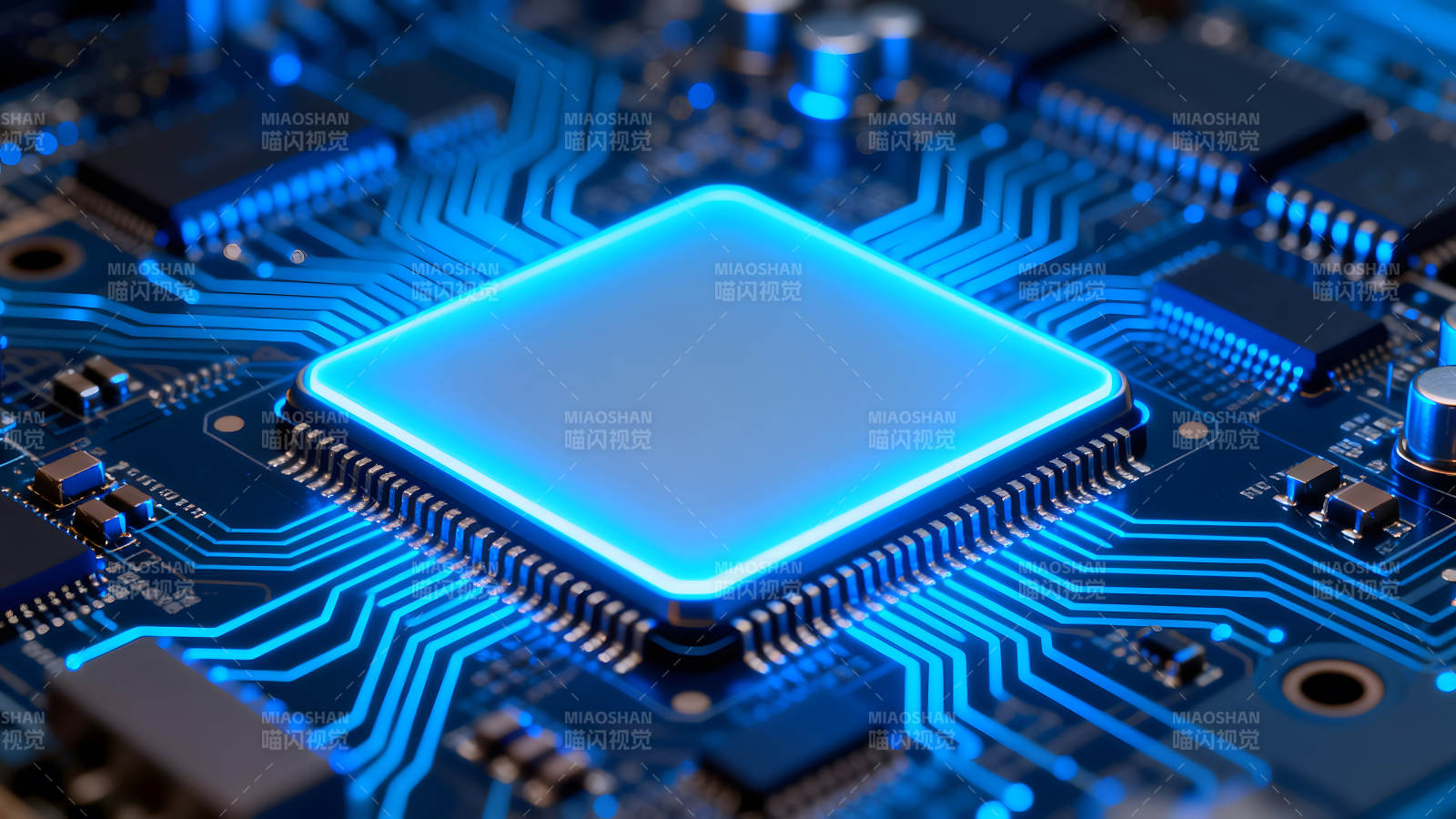 蓝色芯片电路特写图图片