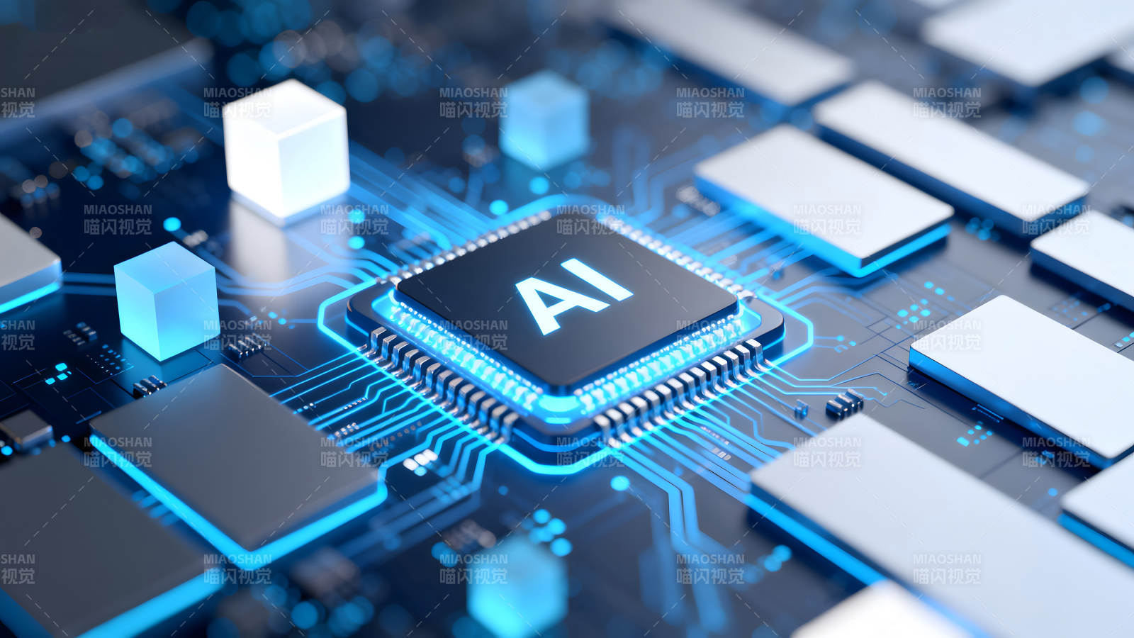 AI芯片与电路板的科技感视觉图片