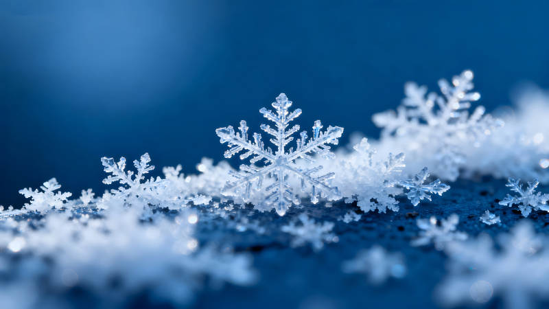 晶莹剔透的雪花特写图片