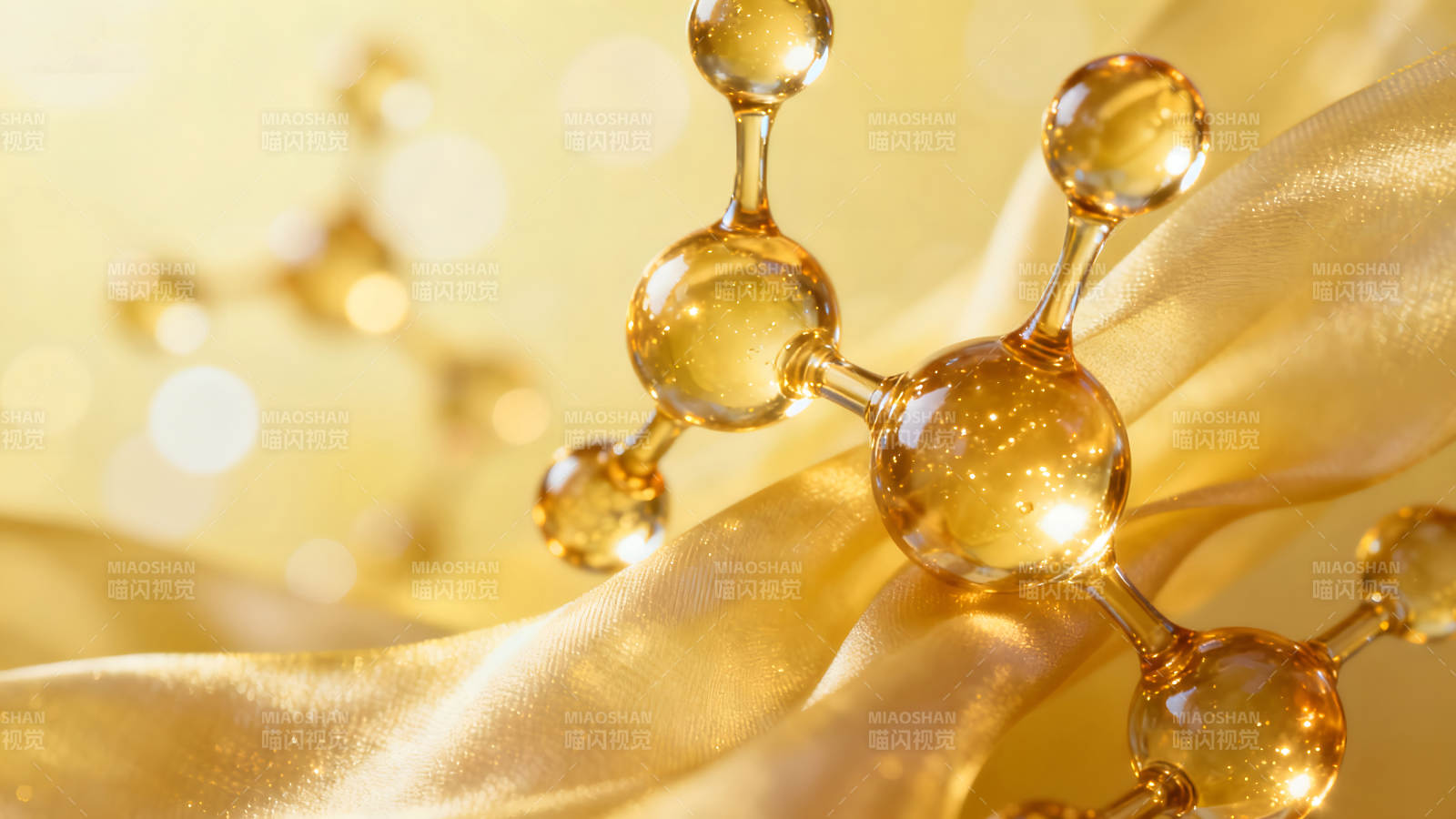 分子结构与金色绸缎的视觉盛宴图片
