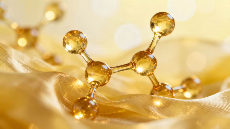 分子结构体金色背景下的特写镜头图片