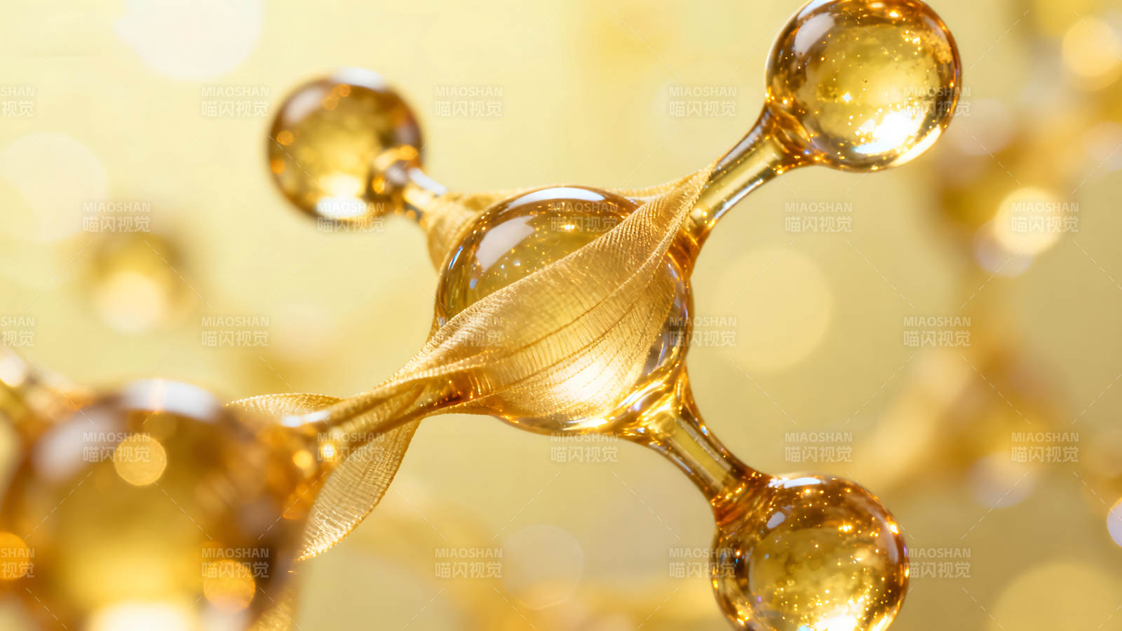 金色分子结构特写图片