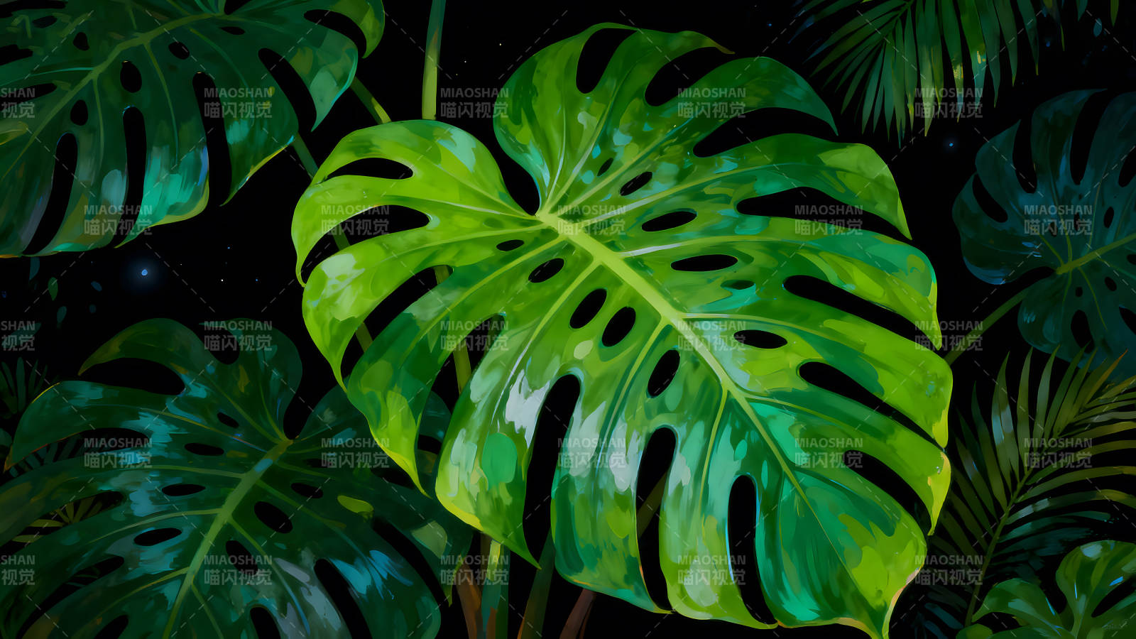 热带雨林绿植夜空图片