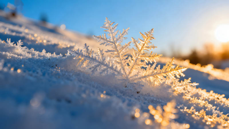 雪花晶莹剔透阳光照射图片